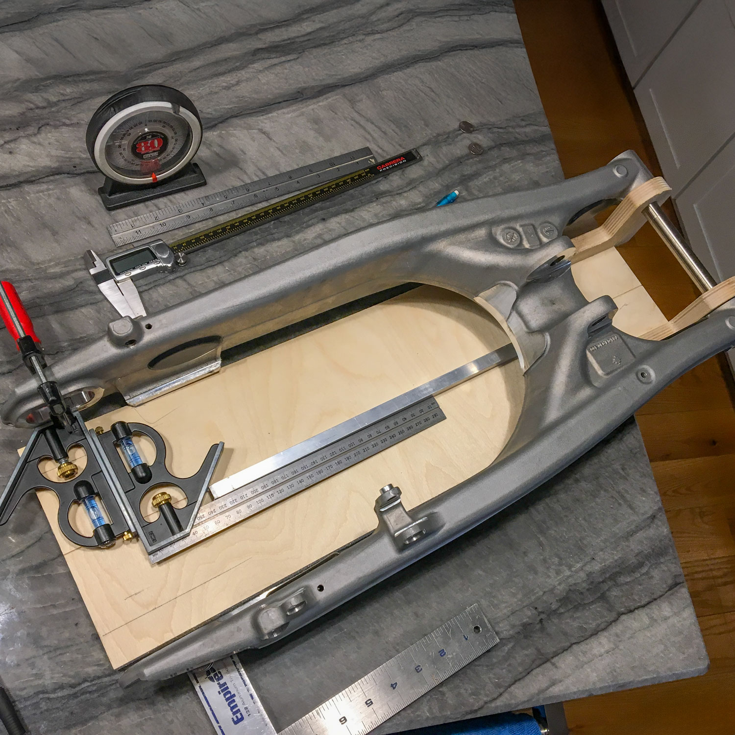2016 KTM Enduro R swing-arm assembly measuring jig