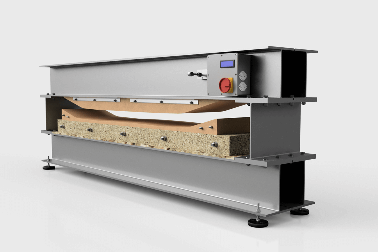 Custom pneumatic snowboard press with single-bladder design